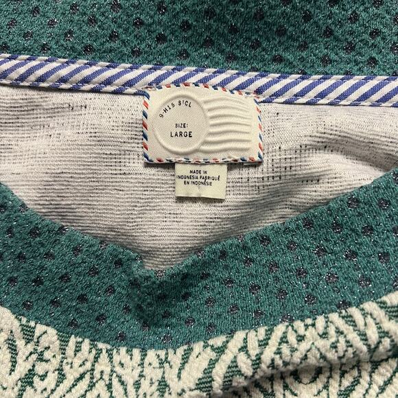 Postmark x Anthro, Latitudes Patchwork Textured Sweater, White Pink Blue - Large - Picture 6 of 7